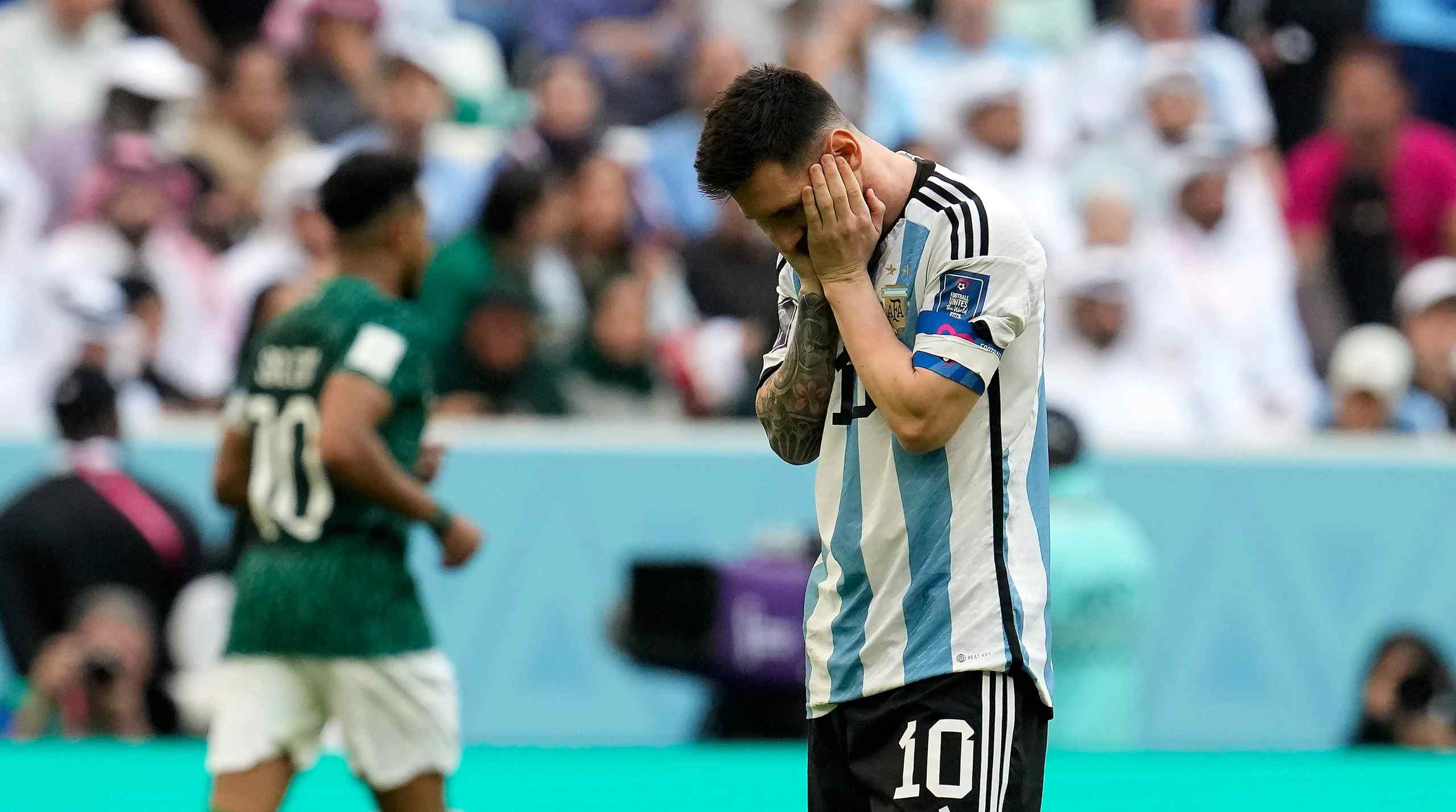 A disappointed Lionel Messi after losing to Saudi Arabia.